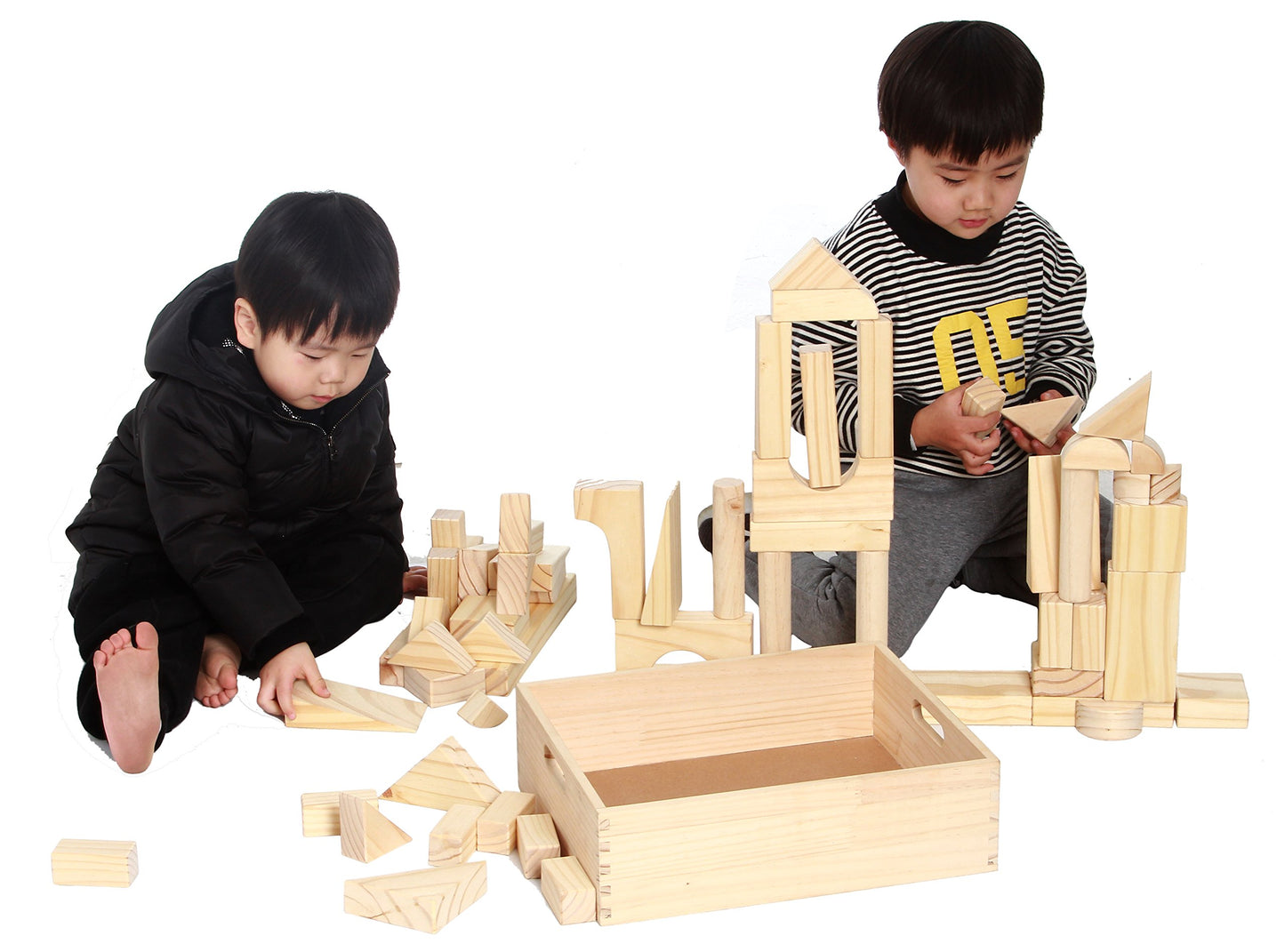Standard Unit Building Blocks for Toddlers with Storage Tray (64 Pcs) Sanded Wood Blocks for Children, Original STEAM, and STEM Learning, Classic Wooden Toys for Kids Parties and Classrooms