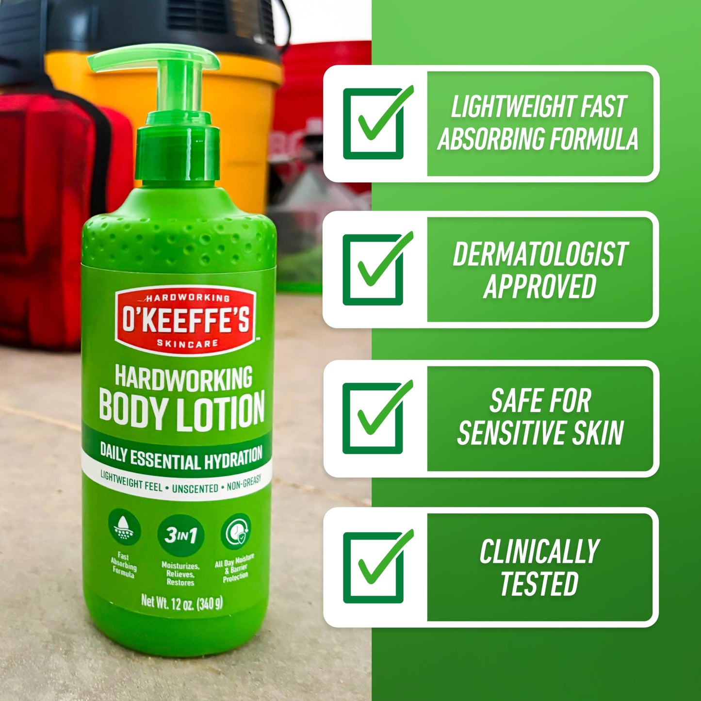 O’Keeffe’s Hardworking Body Lotion, Deep Hydration for Extremely Dry & Cracked Skin, 12 oz Pump (2 Pack), Fragrance-Free & Hypoallergenic, Non-Greasy