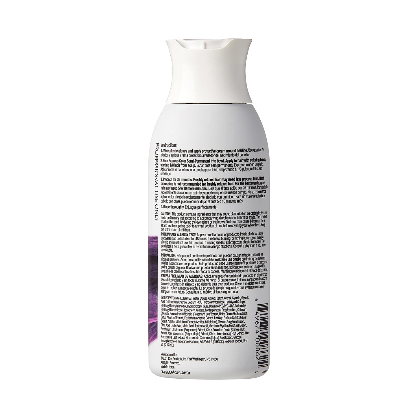 Kiss Express Semi-Permanent Hair Color - Vivid, Highly Pigmented Dye for Vibrant Hair, Gentle Formula, Gray Coverage, pH Balanced, 23 Intermixable