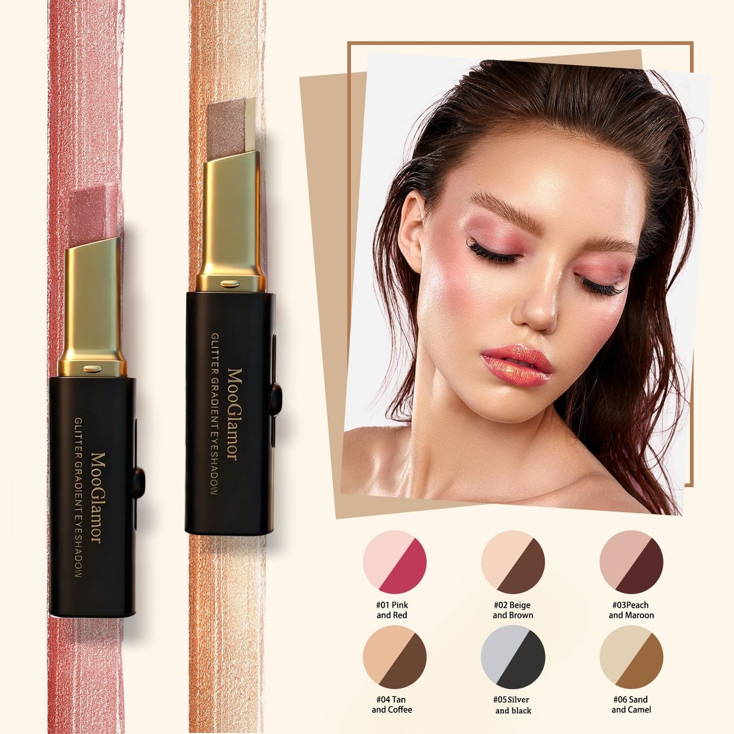 MooGlamor 6 Pcs Glitter Eye Shadow Stick Shimmer Eye Shadow Set with Two-Color Gradient and Waterproof Eyeshadow Pen for Long Lasting Eye Makeup Gift Beauty and Personal Care MooGlamor