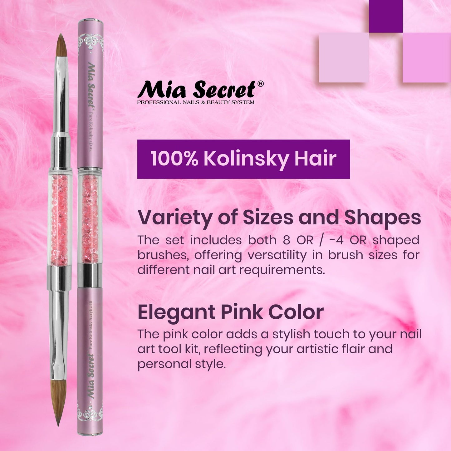 Mia Secret PREMIER NAIL BRUSHES 100% Kolinsky Hair MADE IN USA Prenium Nail Art Brushes (Pink, 8 OR / -4 OR) Beauty & Personal Care Mia Secret