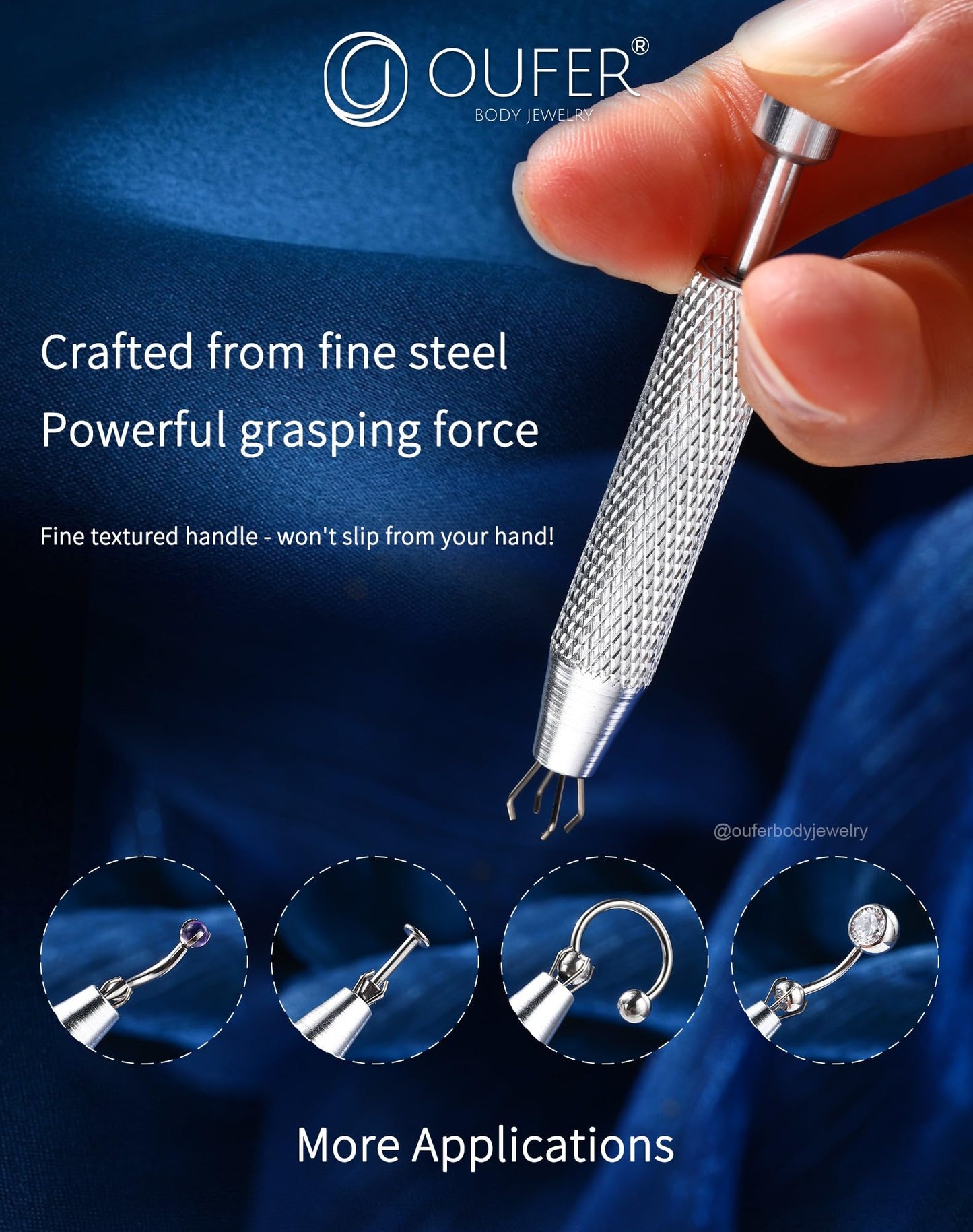 OUFER Piercing Ball Grabber Tool for Changing Piercing Jewelry, 316L Surgical Steel Internally Threaded Push Pin External Thread Assistant Body Beauty and Personal Care OUFER