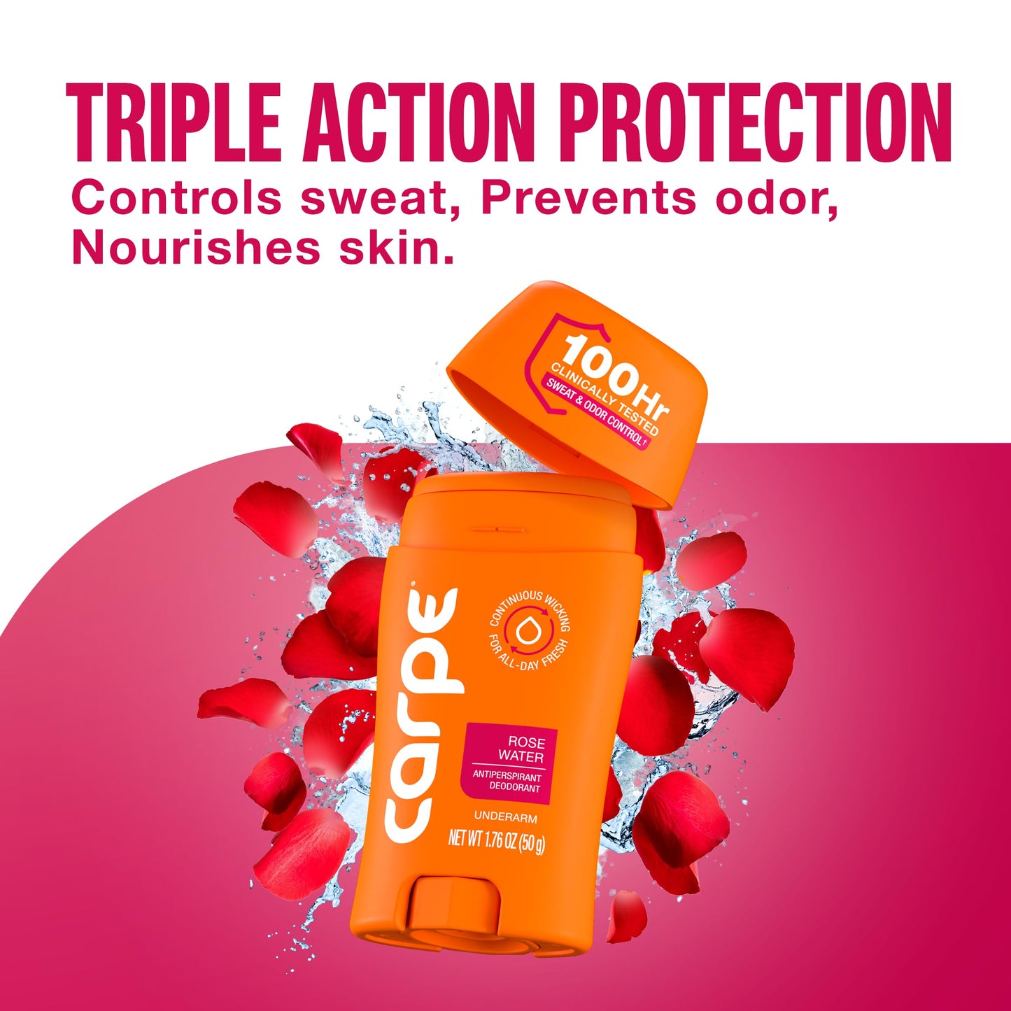 Carpe Underarm Antiperspirant for Women - 100 Hour Sweat & Odor Control - Women's Sweat Control Antiperspirant Deodorant - Extra Strength - Rose Water