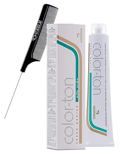 Tocco Magico Color-Ton Alle Erbe Permanent Hair Color Cream (w/Sleek Steel Pin Rat Tail Comb) Haircolor Dye Creme (4N / 4.0 Chestnut)