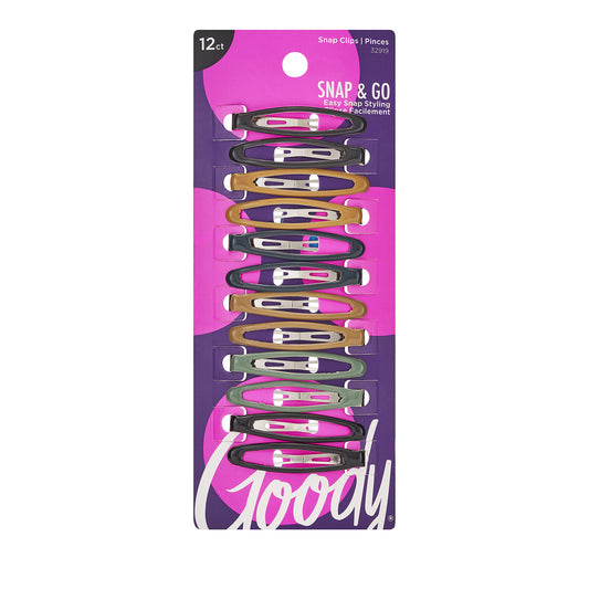 Goody Snap & Go Epoxy Contour Clips, 12 Count, Assorted Colors, Snap Clips, Suitable for All Hair Types, Pain-Free Hair Accessories for Women, Men