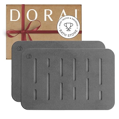 Dorai Home Bath Stone Mat 23.6"x15.4" (2-Pack) - Quick-Dry, Non-Slip Diatomite Stone Bath Mat, Rain Slate