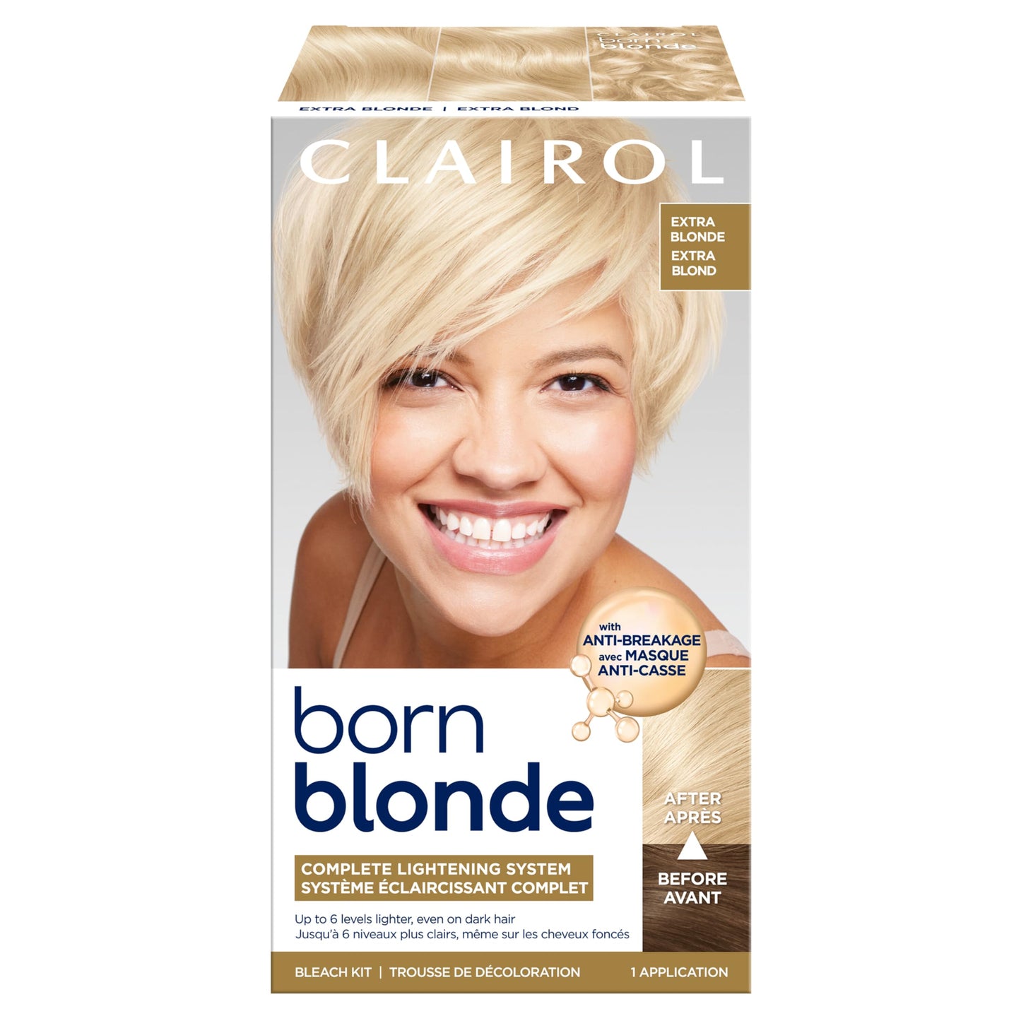 Clairol Born Blonde Extra Blonde Bleach Kit, Complete Lightening System, Up to 6 Levels Lighter Hair Color, Pack of 1 - Packaging May Vary