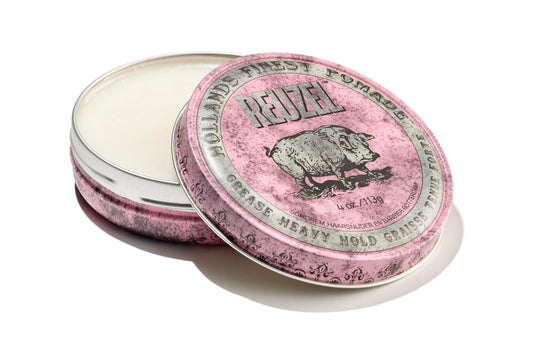 REUZEL Pink Grease Pomade, Strong All Day Hold, Oil-Based Styling Wax, Medium Shine, Easy To Wash Out, For All Hair Types
