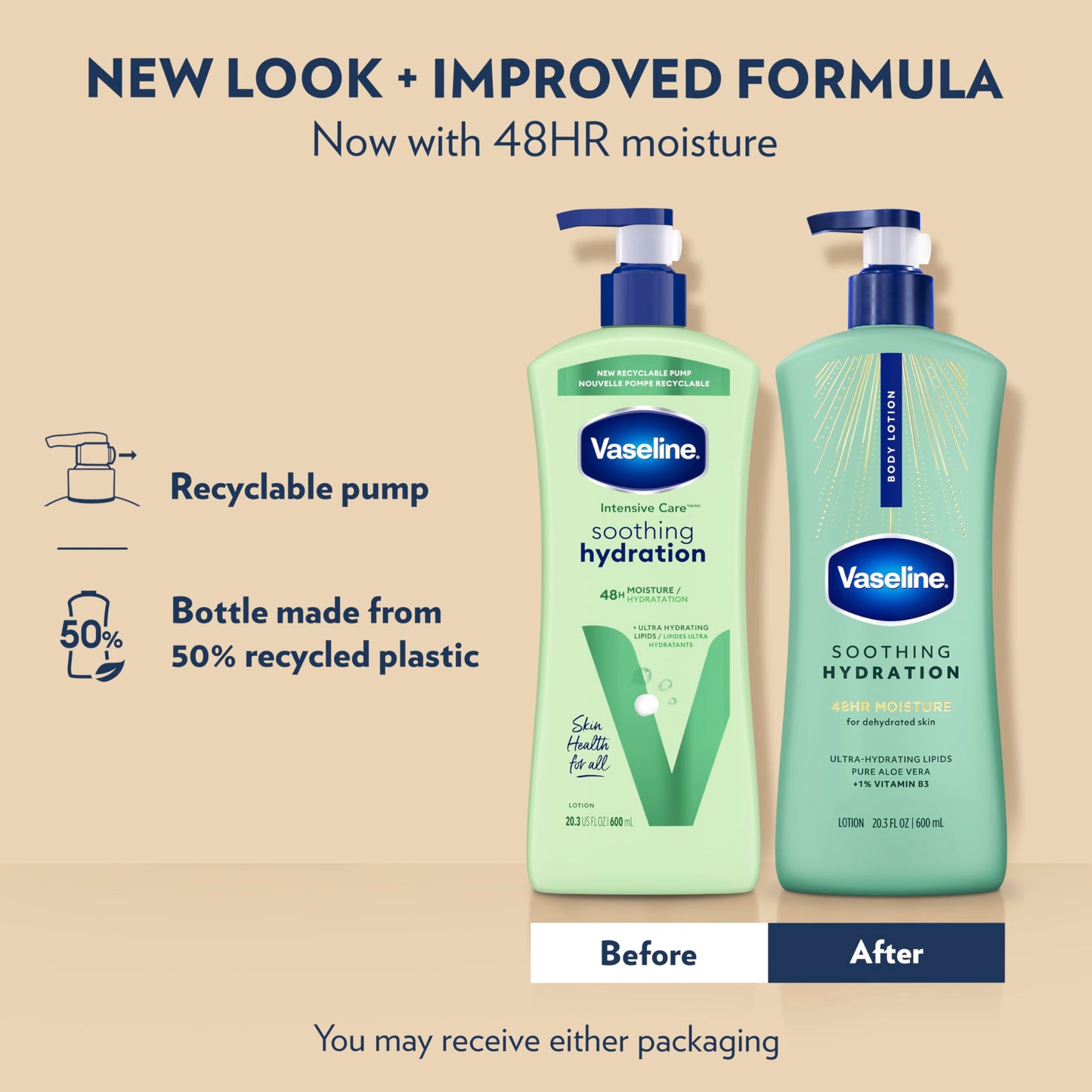 Vaseline Soothing Hydration Body Lotion Soothing Hydration for Dry Skin with Ultra-Hydrating Lipids + 1% Aloe Vera Extract to Refresh Dehydrated Skin