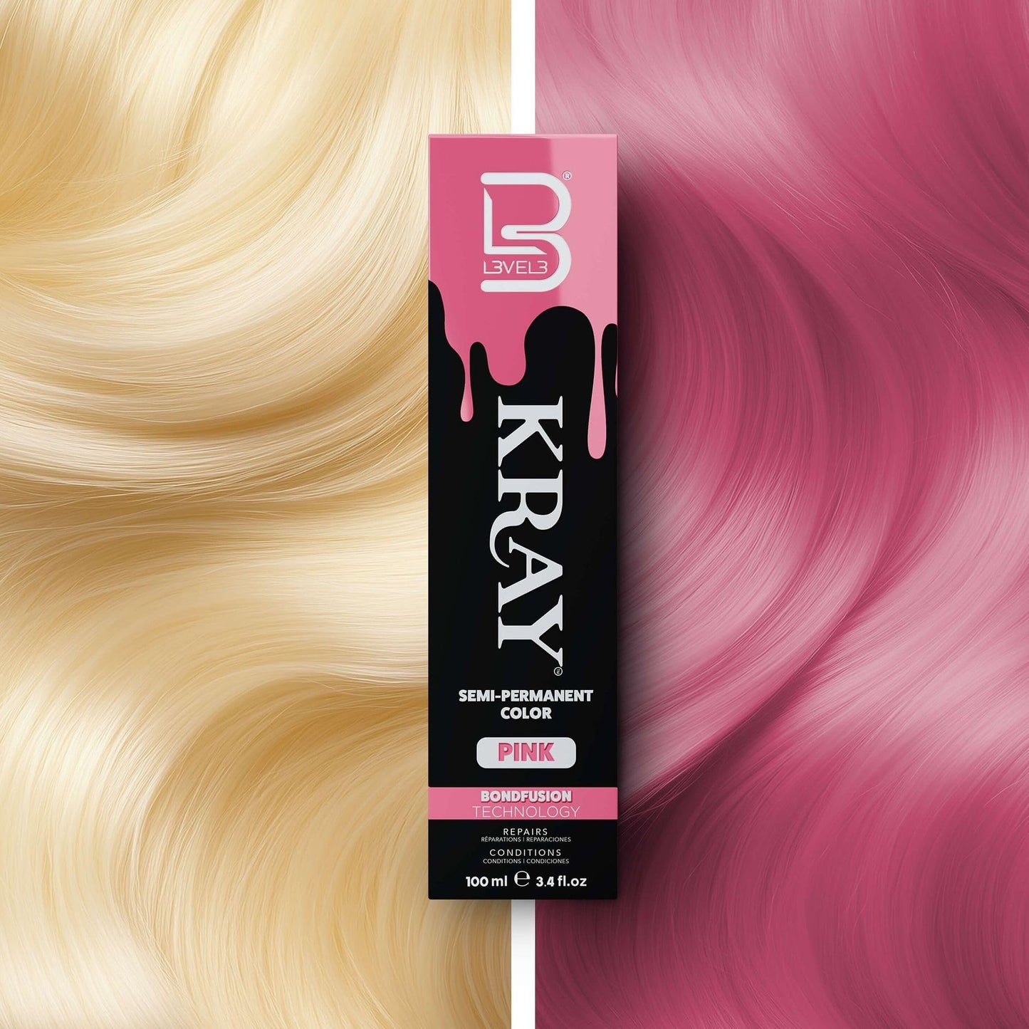 L3 - Level 3 Kray Semi Permanent Hair Color - Semi Permanent Hair Dye with Aloe Vera - Pink