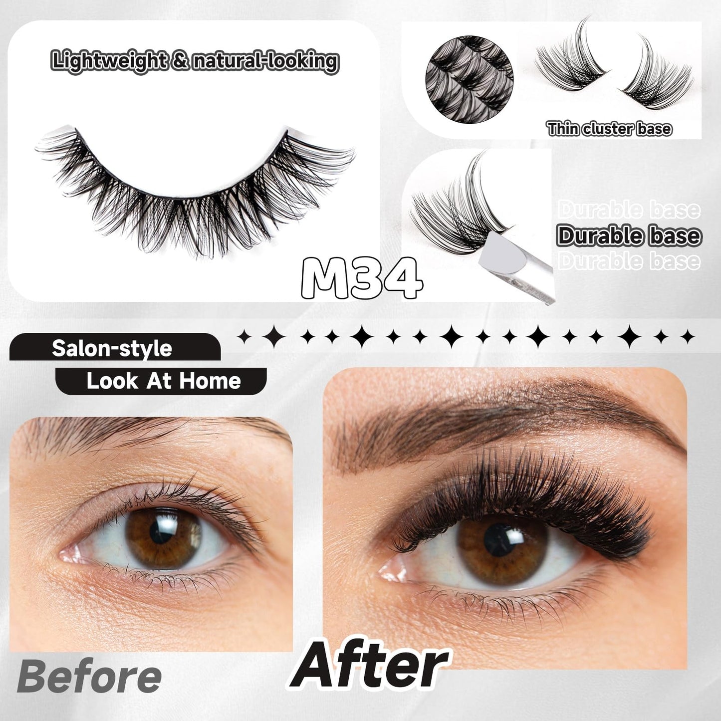 Lash Clusters 154pcs Manga Lash Extension Kit Curly 10-18mm Cluster Eyelash Extensions Natural Lash with Bond and Seal-M32+M34?Spiky+Natural? Beauty and Personal Care Magnetic SL