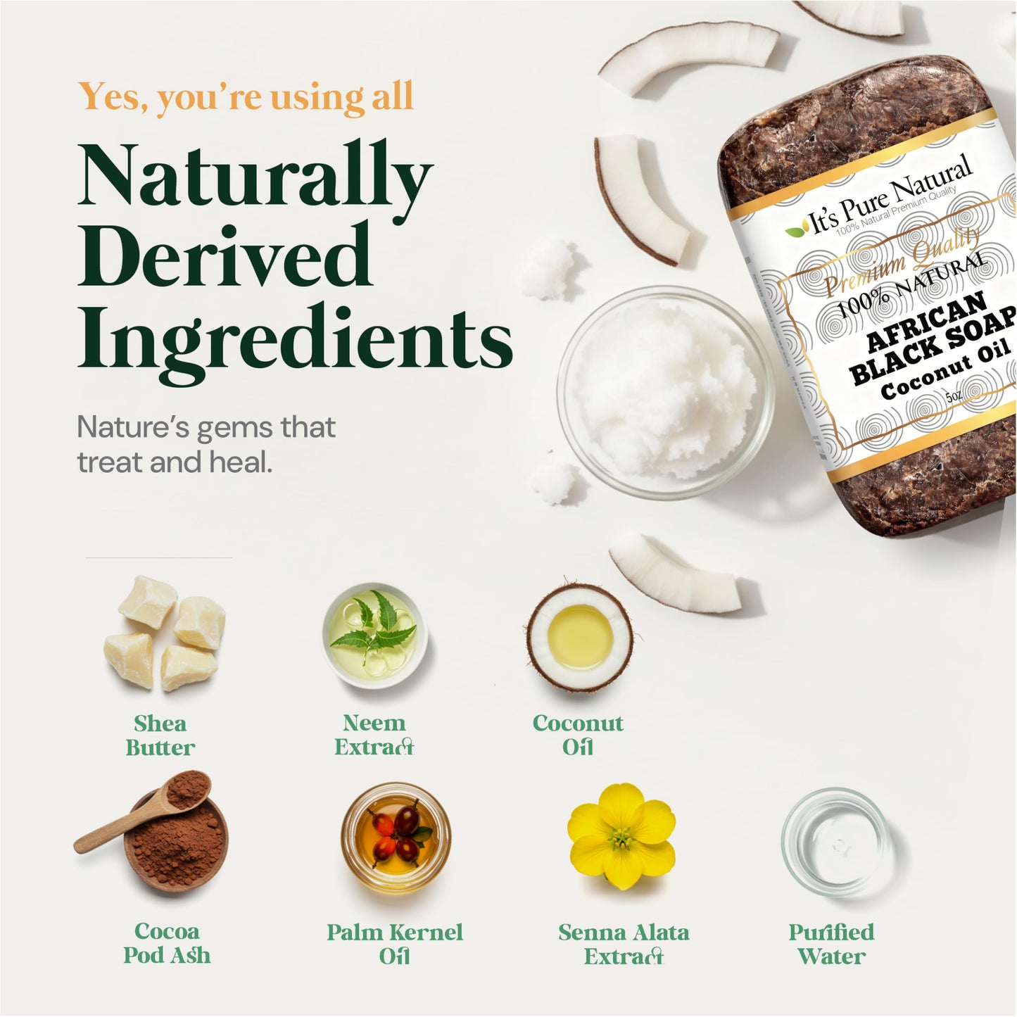 It's Pure Natural African Black Soap Bars with Coconut Oil (Pack of 3) Organic Raw Soap for Face & Body, Acne Treatment & Dark Spot Remover [Made in Beauty & Personal Care It's Pure Natural