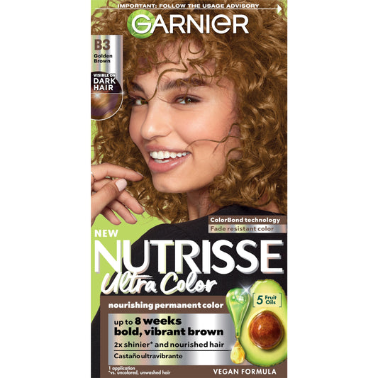 Garnier Hair Color Nutrisse Ultra Color Nourishing Creme, B3 Golden Brown (Spiced Rum) Permanent Hair Dye, 1 Count (Packaging May Vary) Beauty & Personal Care Garnier