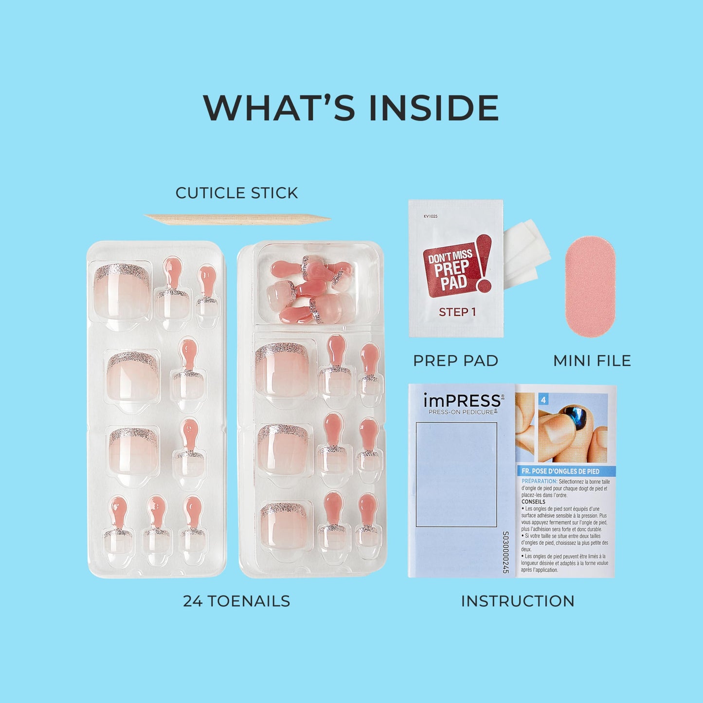 Kiss Impress No Glue Pedi Press-On Nails, Design, 'Paradise Ticket', Light Beige, Short Size, Squoval Shape, Includes 24 Nails, Prep Pad, Instructions Beauty & Personal Care imPRESS
