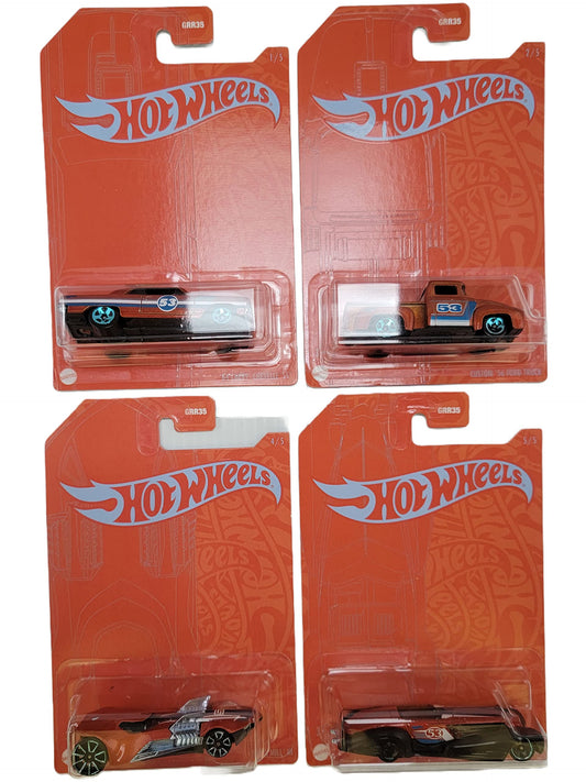 Hot Wheels 53rd Anniversary Blue and Orange Set of 4 Diecast Vehicles