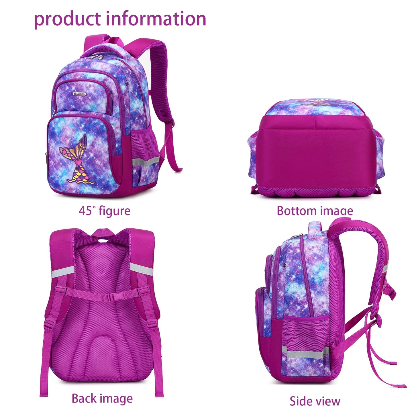 Wawakube 3Pcs Girls Backpack with Lunch Box Pencil Case,Unicorn Preschool Elementary School Bookbag for Kid Girls Picnic Travel etc