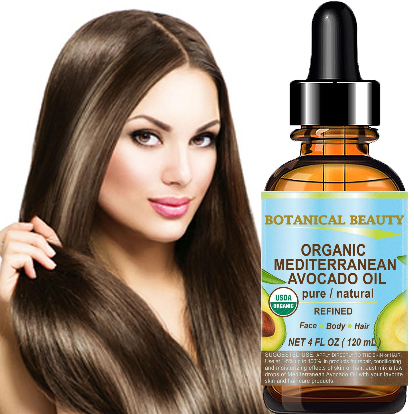 Botanical Beauty Italian ORGANIC AVOCADO OIL 100% Pure Natural Refined Undiluted Cold Pressed for Face, Body, Feet, Hair, Massage and Nail Care. 4 Fl