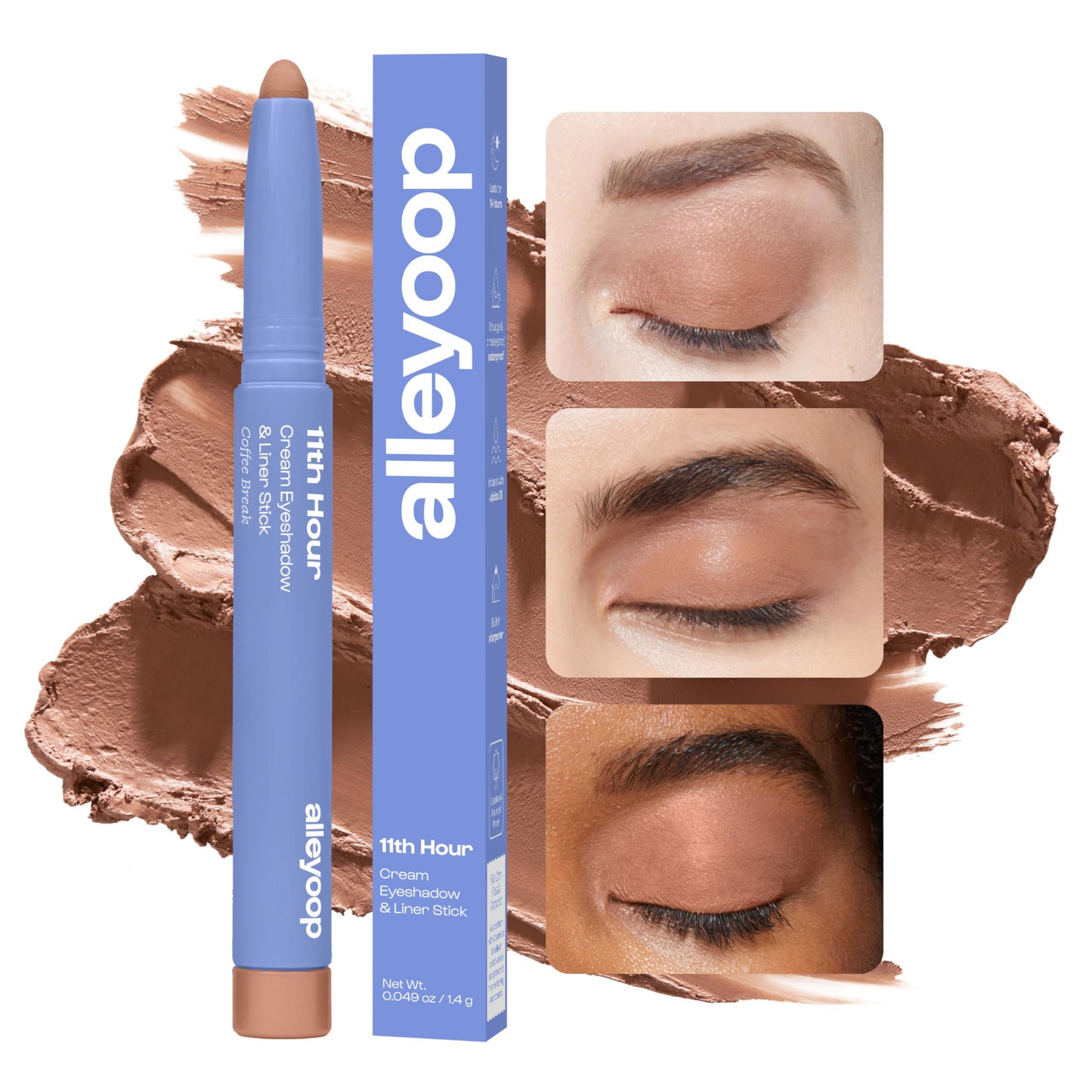 ALLEYOOP 11th Hour Cream Eye Shadow Sticks - Coffee Break (Matte) - Award-winning Eyeshadow Stick - Smudge-Proof and Crease Proof for Over 11 Hours