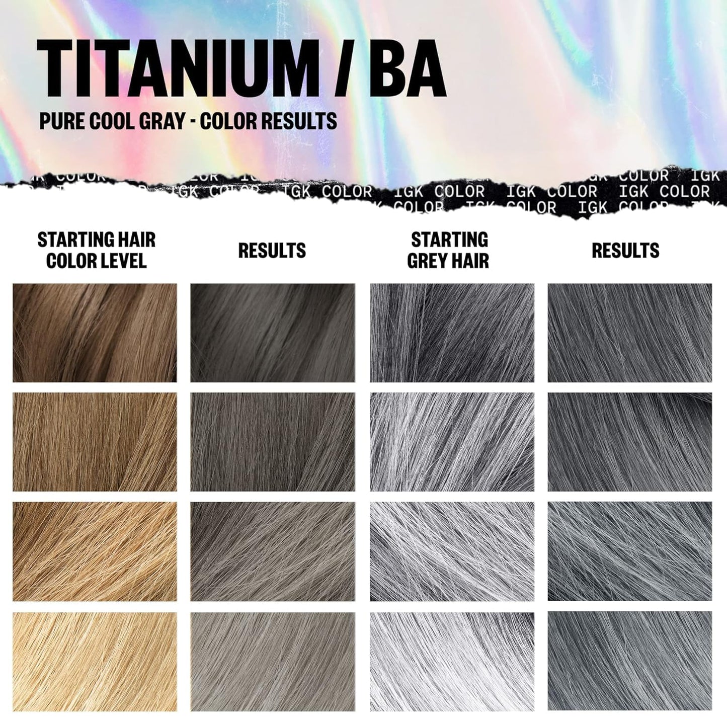 IGK Permanent Color Kit TITANIUM - Pure Cool Gray BA | Easy Application + Strengthen + Shine | Vegan + Cruelty Free + Ammonia Free | 4.75 Oz (2 Pack)