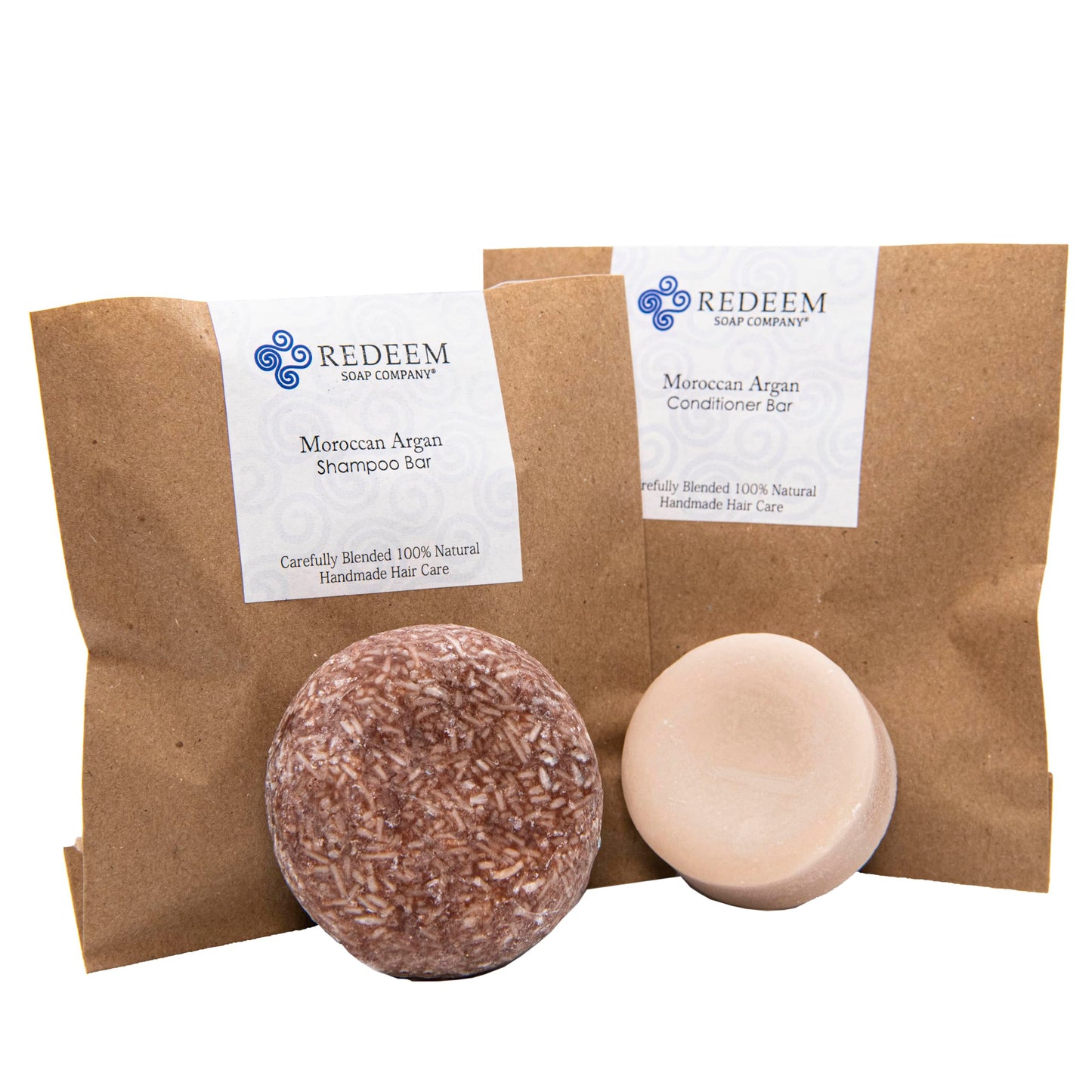 Redeem Soap Company Moroccan Argan Shampoo Bar and Conditioner Bar Set - Made in USA - 3oz Shampoo + 1oz Conditioner - Zero Waste, Plastic-Free