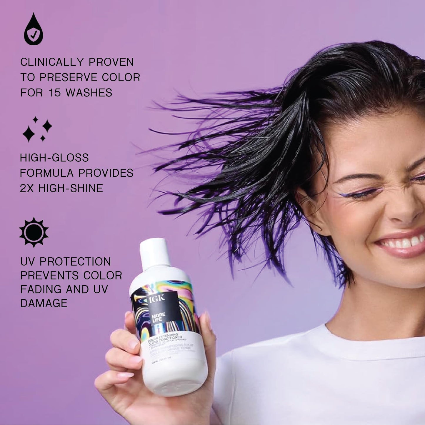 IGK MORE LIFE Color Extending Gloss Shampoo & Conditioner Set | Preserves Color + Enhances Shine | UV Protection | Vegan + Cruelty-Free | 33.8 oz