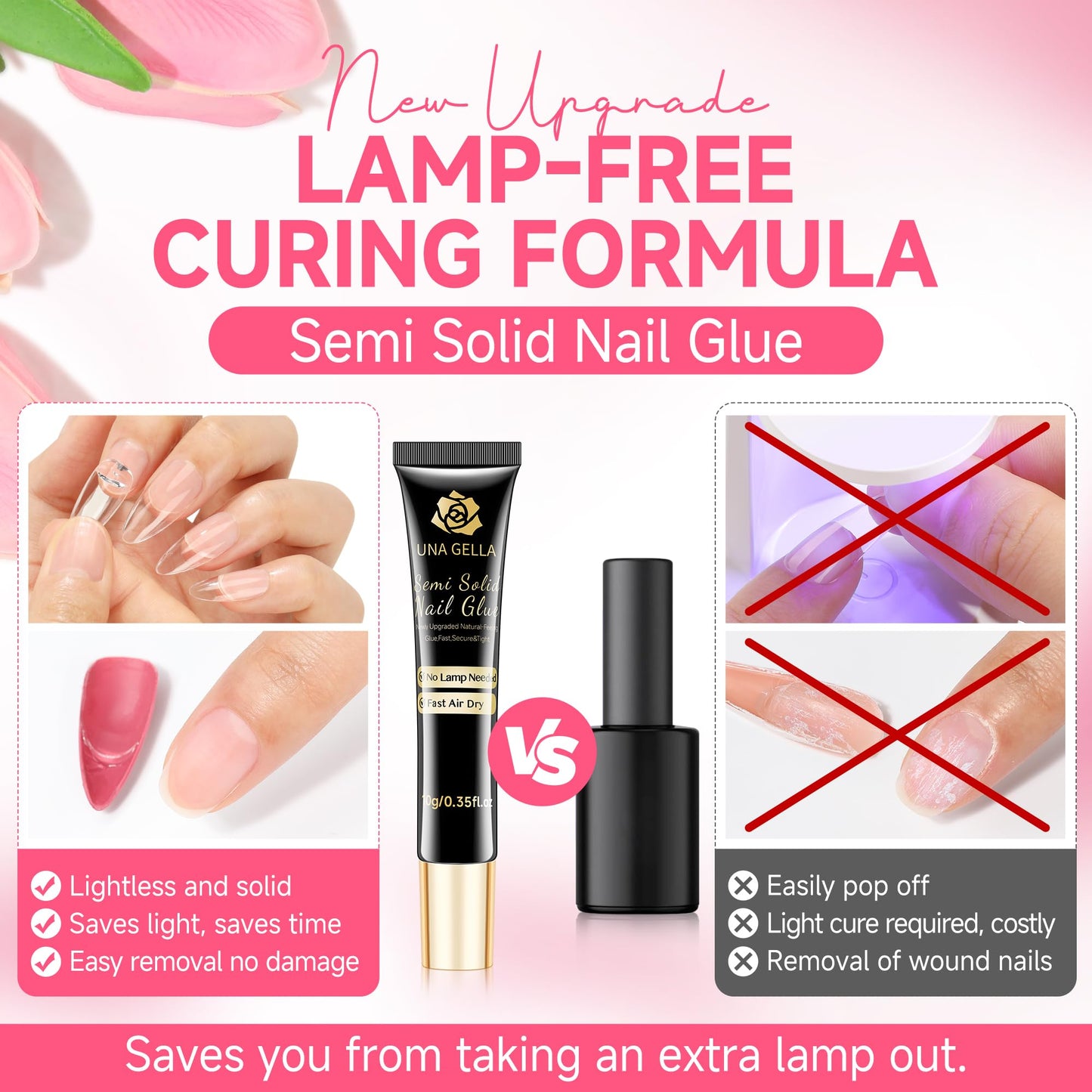UNA GELLA No Lamp Need Solid Nail Glue for Press Ons: Nails Acrylic Nails Super Strong Semi Nail Glue Gel Fast Curing 10ml*2pcs Long Lasting Gel Glue Beauty and Personal Care UNA GELLA