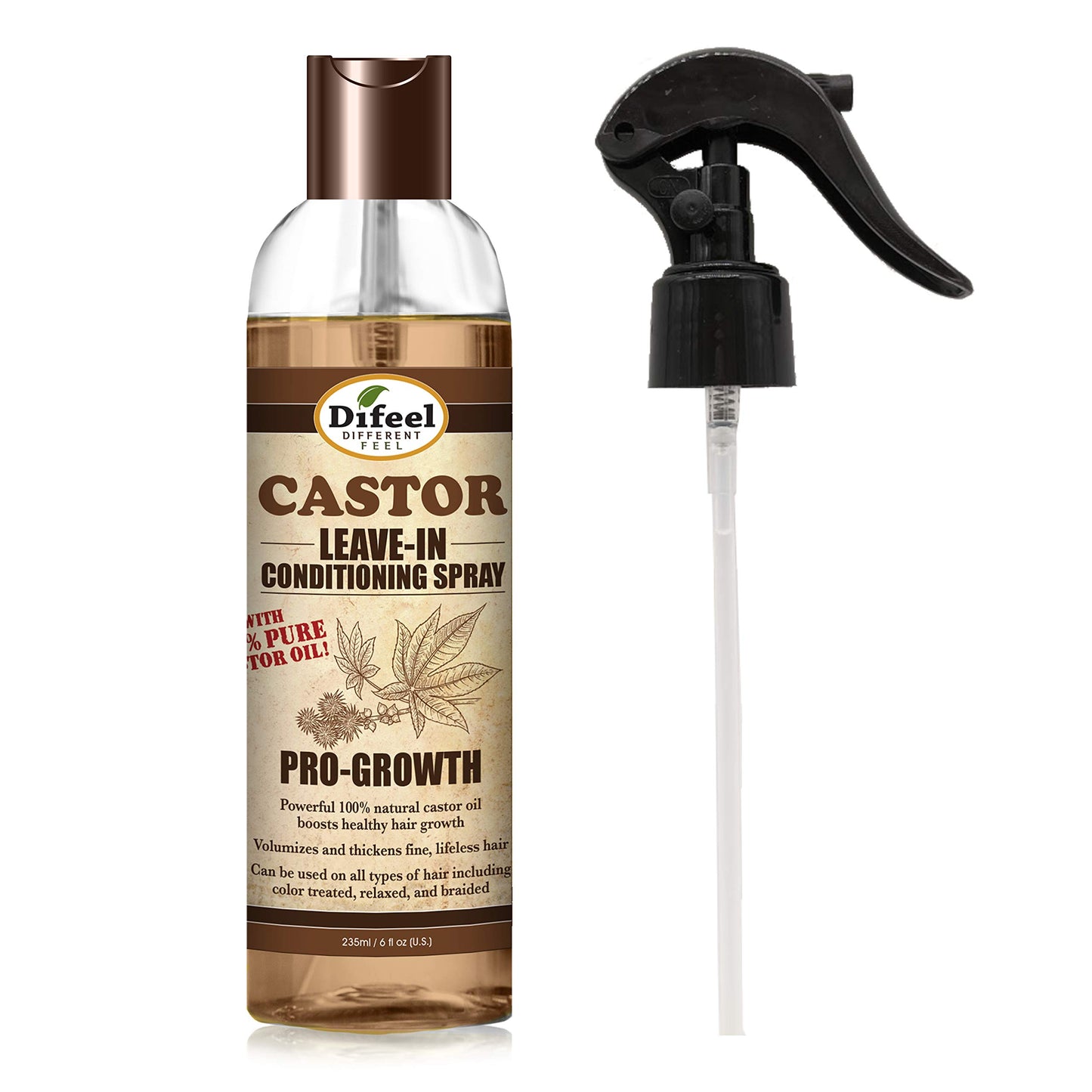 Difeel Pro Growth Leave in Conditioning Spray with 100% Natural Castor Oil 6 ounce