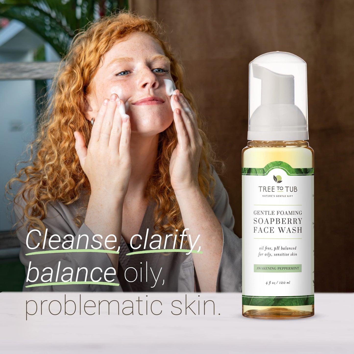 Tree to Tub Sensitive Skin Face Wash for Oily or Combination Skin - Gentle Tea Tree Face Cleanser for Women & Men, Oil Free Daily Foaming Facial