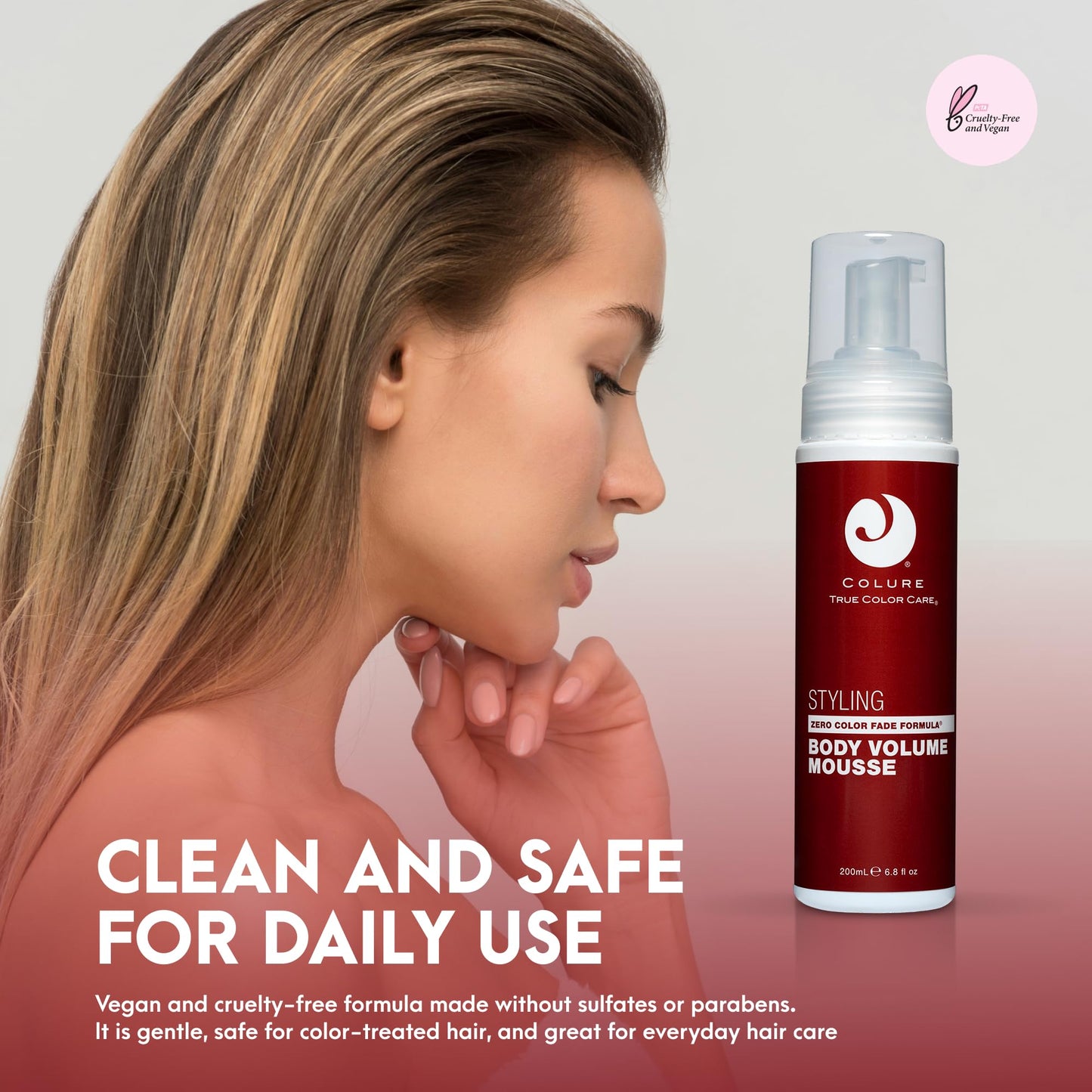 COLURE Body Volume Mousse, 6.8 Fl Oz - Non-Aerosol Root Lift Styling Foam for Fine Hair, Weightless Medium Hold Shine