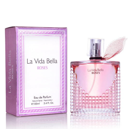 La Vida Bella Roses for Women Eau De Parfum - Floral Amber Fragrance that Combines Top Notes of Raspberry, Pink Pepper & Bergamot - Sugary Rush