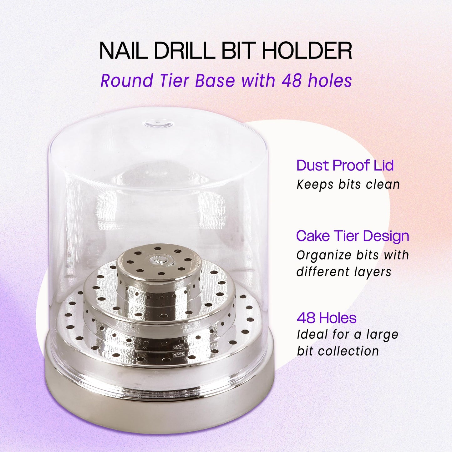 PANA Round Cake Tier Nail Drill Bit Holder Display Organizer Case - Dustproof Carbide Bit Storage Container Box For Manicure Tools Nail Salon - 48