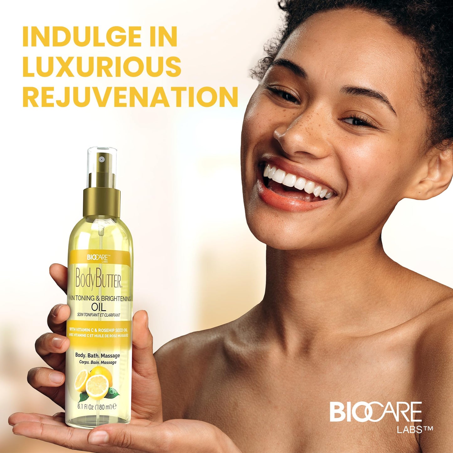Biocare Skin Toning & Brightening Oil - Infused with Vitamin C, Rosehip Seed Oil, Vitamin E - Nourishing and Non-Greasy Body Oil for Hydrated
