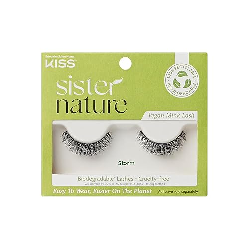 KISS Sister Nature Vegan, False Eyelashes, 'Storm', 12 mm, Includes 1 Pair Of Lash, Contact Lens Friendly, Easy to Apply, Reusable Strip Lashes