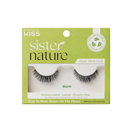 KISS Sister Nature Vegan, False Eyelashes, 'Storm', 12 mm, Includes 1 Pair Of Lash, Contact Lens Friendly, Easy to Apply, Reusable Strip Lashes