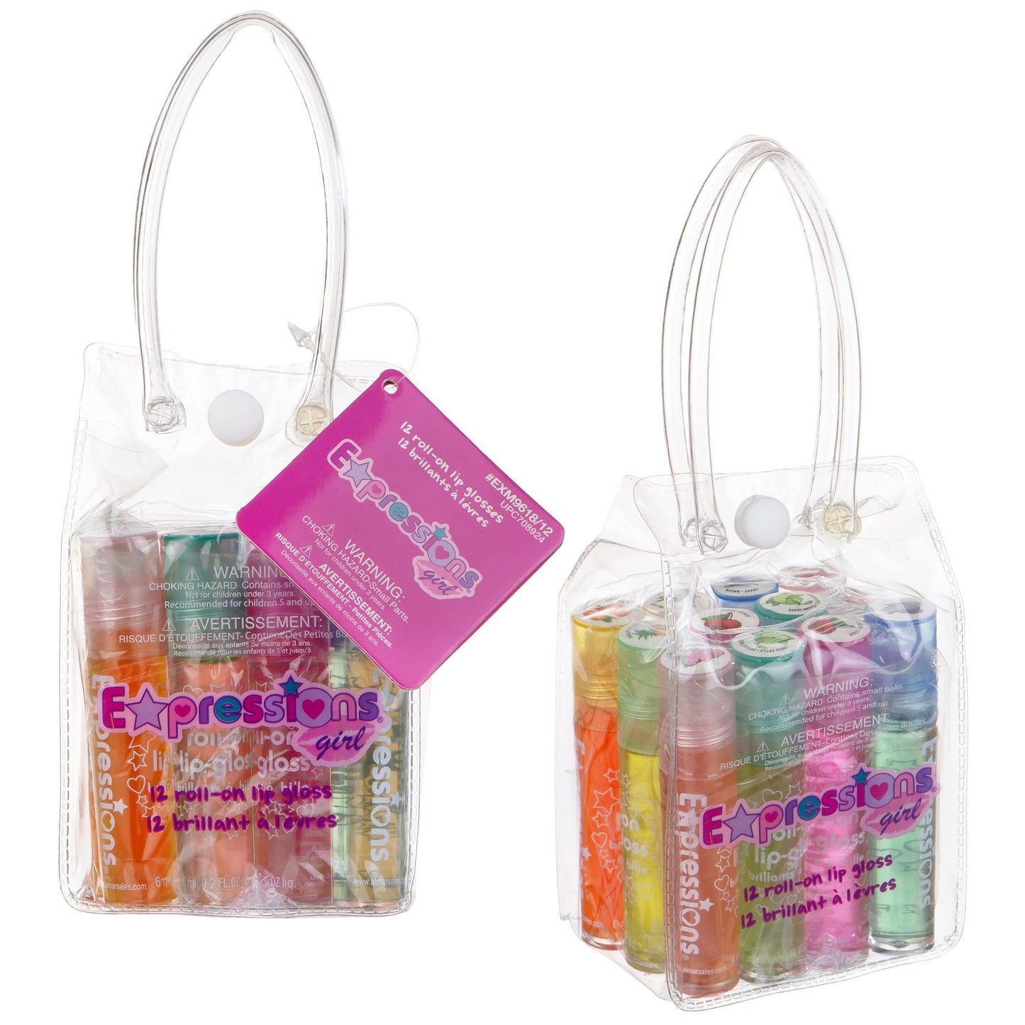 Expressions girl 24pc Roll On Lip Gloss Set with Carrying Case, Glossy Lip Make-up for Kids and Teens - Fruity Flavors, Non Toxic, Kid Friendly, Party