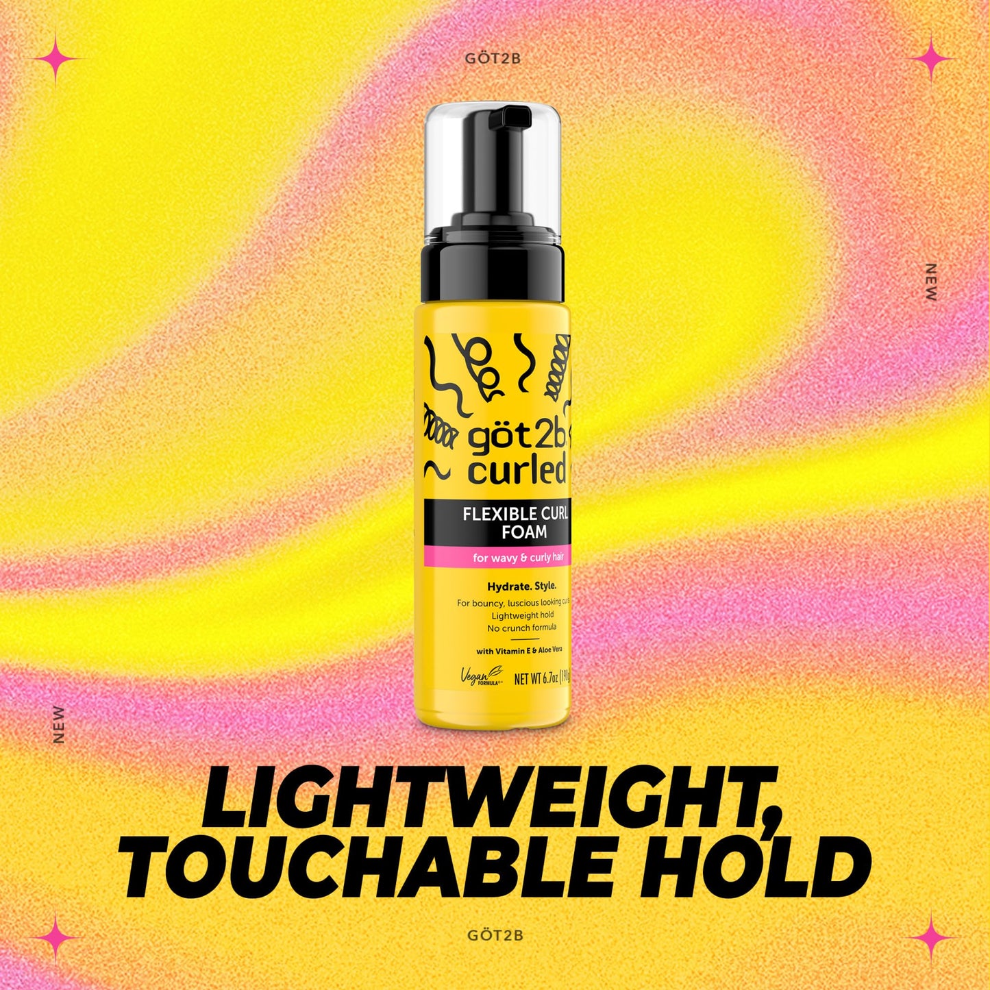 Got2B Curled Flexible Curl Foam, 6.7 Fl Oz, Hair Mousse for Frizz Control and Heat Protection, Lightweight Hold, No-Crunch Definition for Wavy & Curly