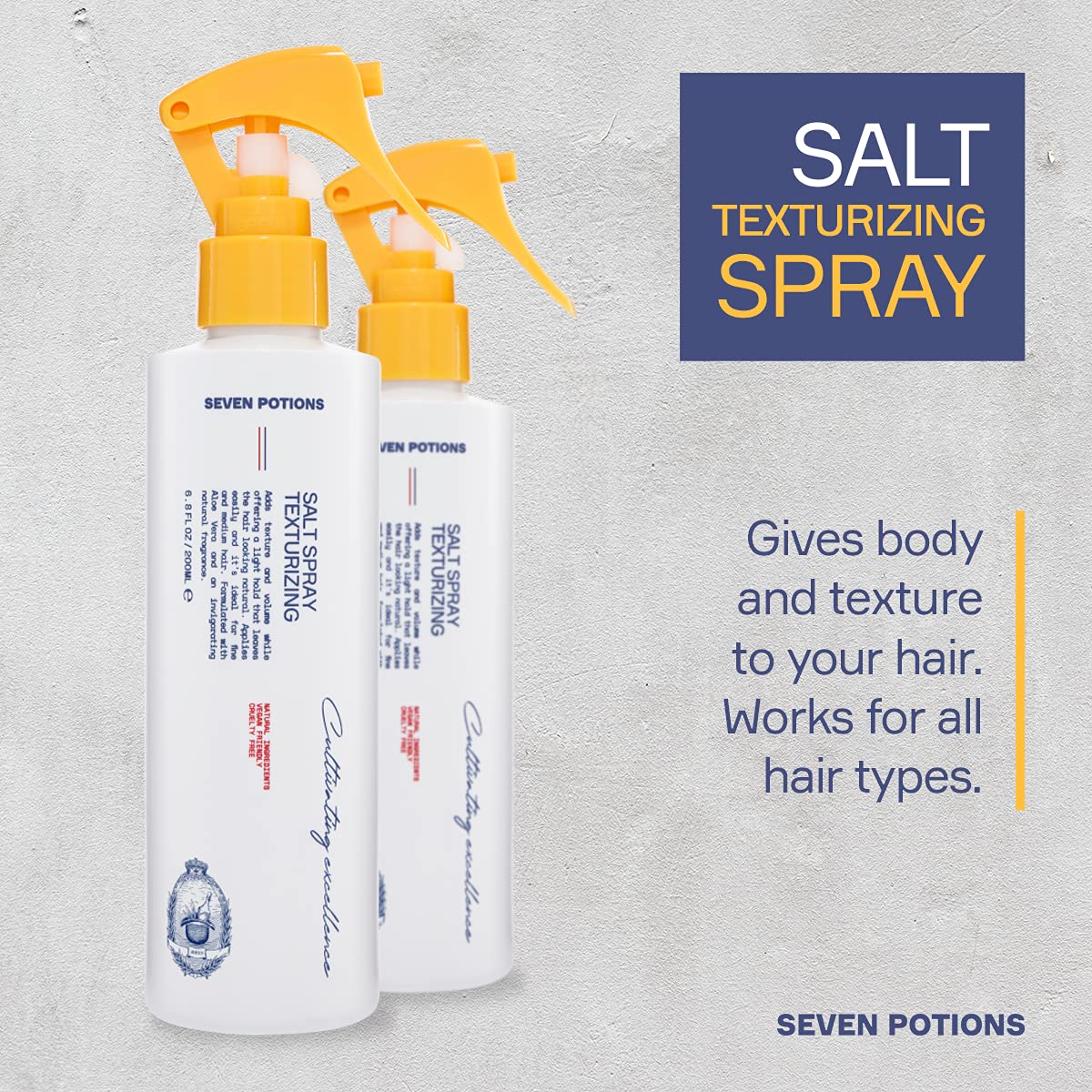SEVEN POTIONS Salt Spray for Men - Hair Texture Spray with Matte Finish & Grit - Volumizing Pre-Styler for Beach Waves - Water-Based, Quick-Dry