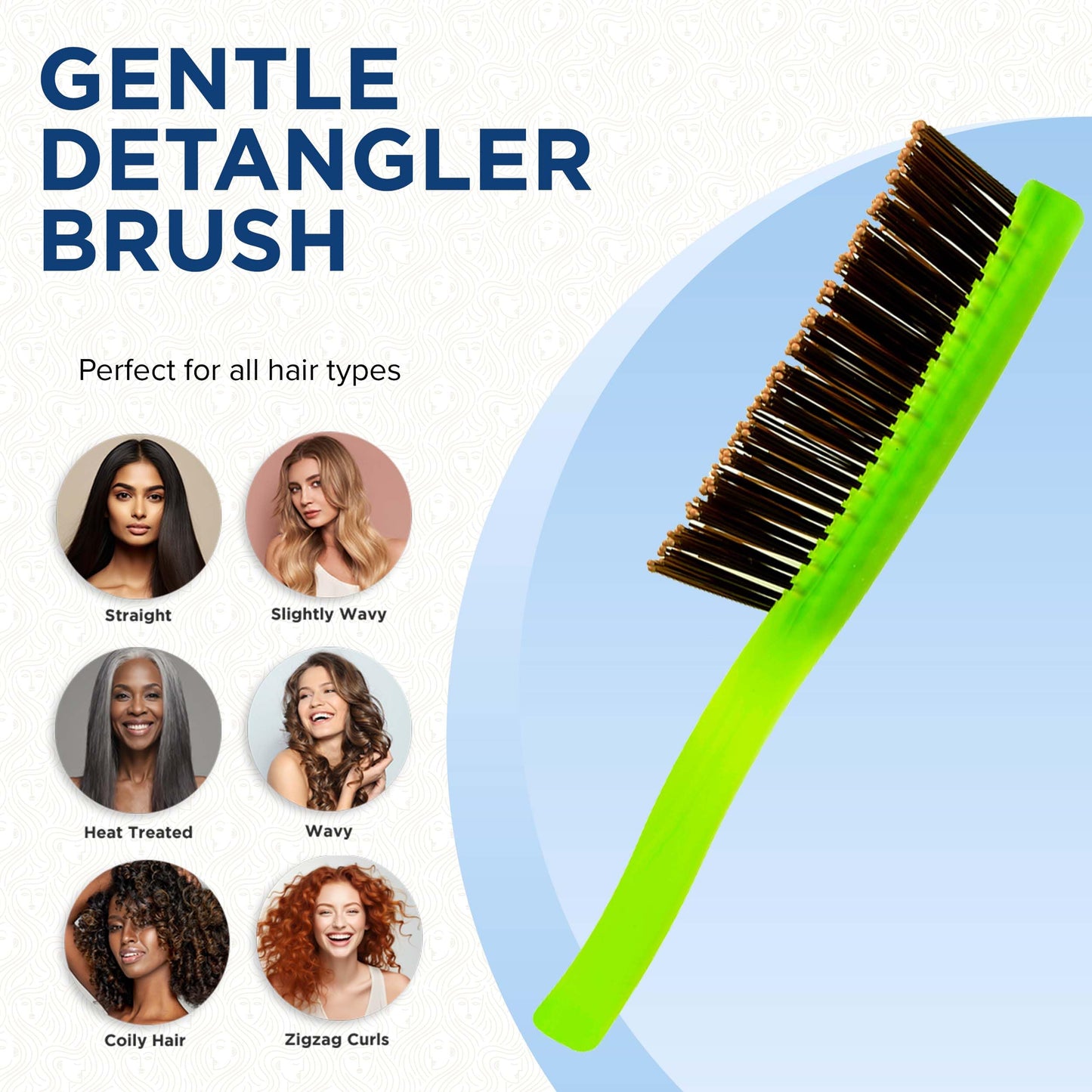 Giorgio GION2G Neon Green 6.25 inch Gentle Touch Detangler Hair Brush for Men Women & Kids. Soft Bristles for Sensitive Scalp. Wet & Dry for all Hair