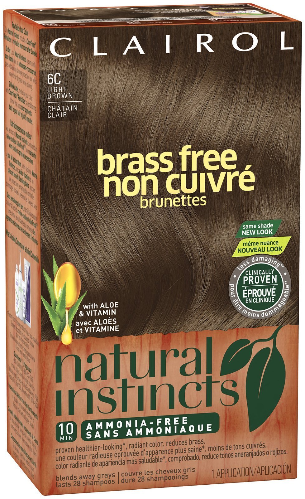 Clairol Natural Instincts, 6C, Brass Free Light Brown