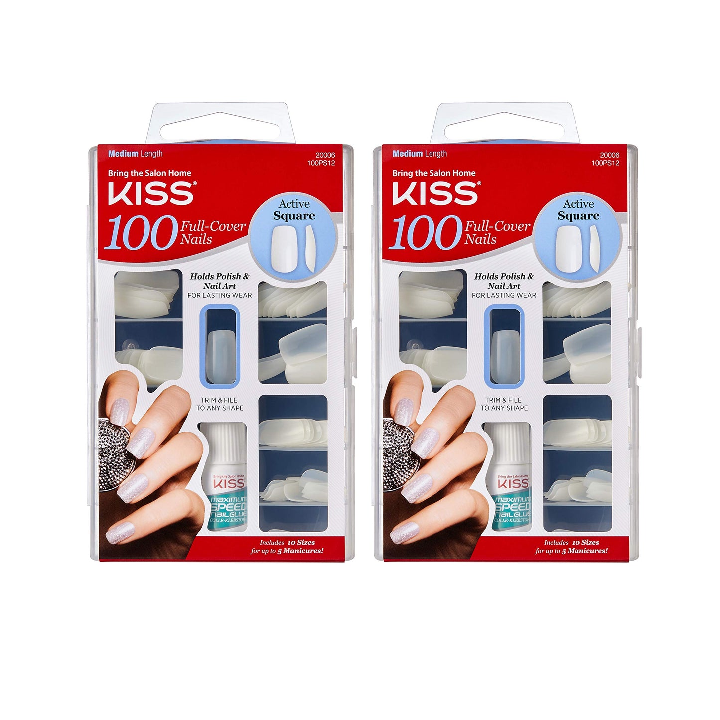 Kiss 100 Full Cover Nails Active Square (Pack of 2) Beauty & Personal Care KISS