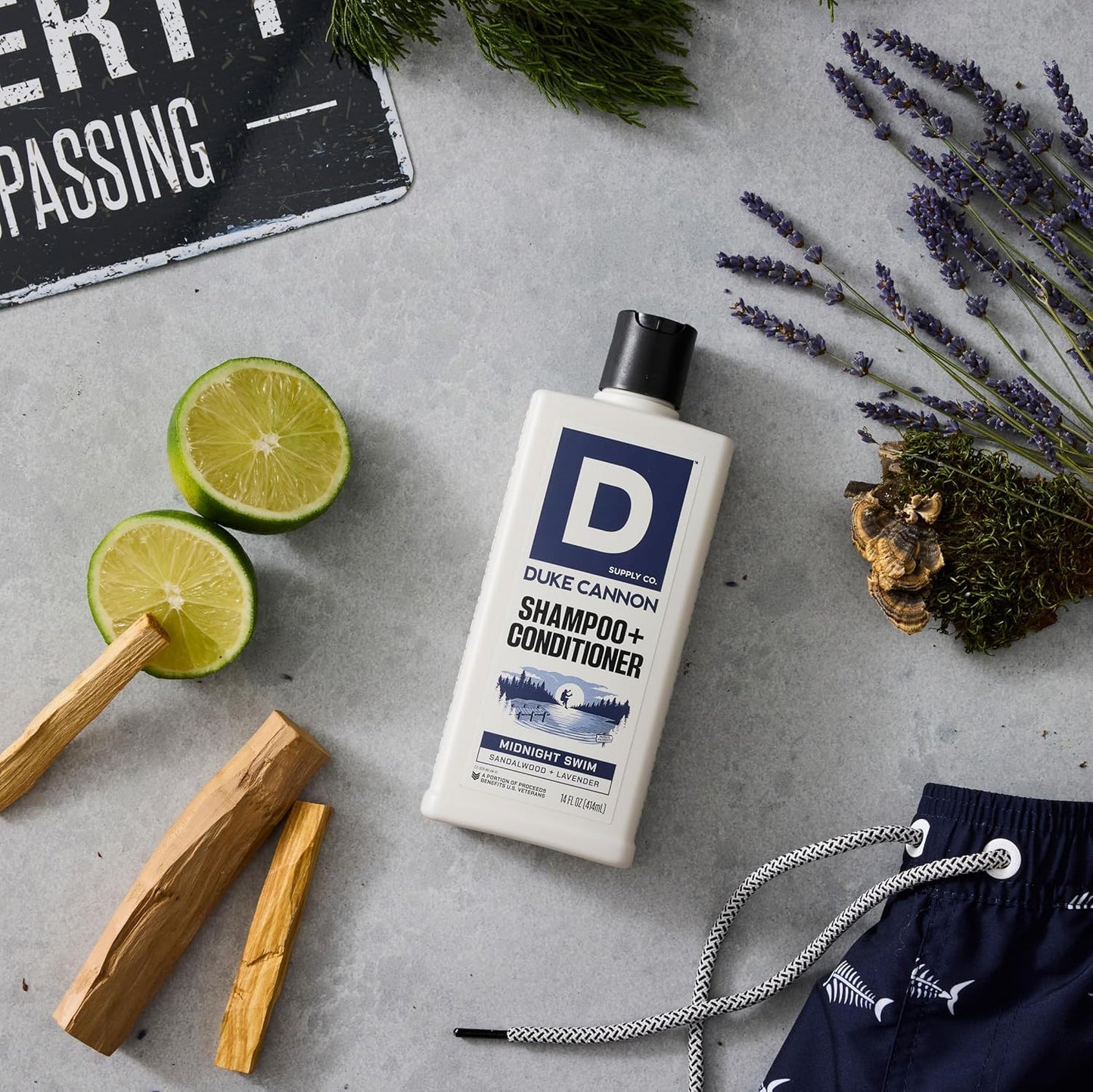 Duke Cannon Supply Co. Midnight Swim 2-in-1 Shampoo and Conditioner for Men - 14 fl oz - Sandalwood + Lavender Scent - Made with Tea Tree Oil