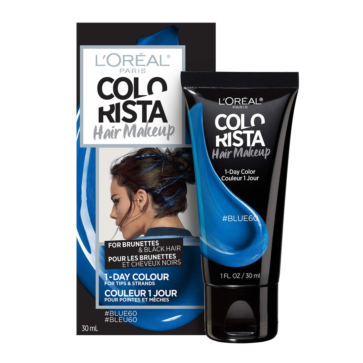 L'Oreal Paris Hair Makeup Temporary 1-Day Hair Color for Brunettes, Blue 60, 1 Fl Oz