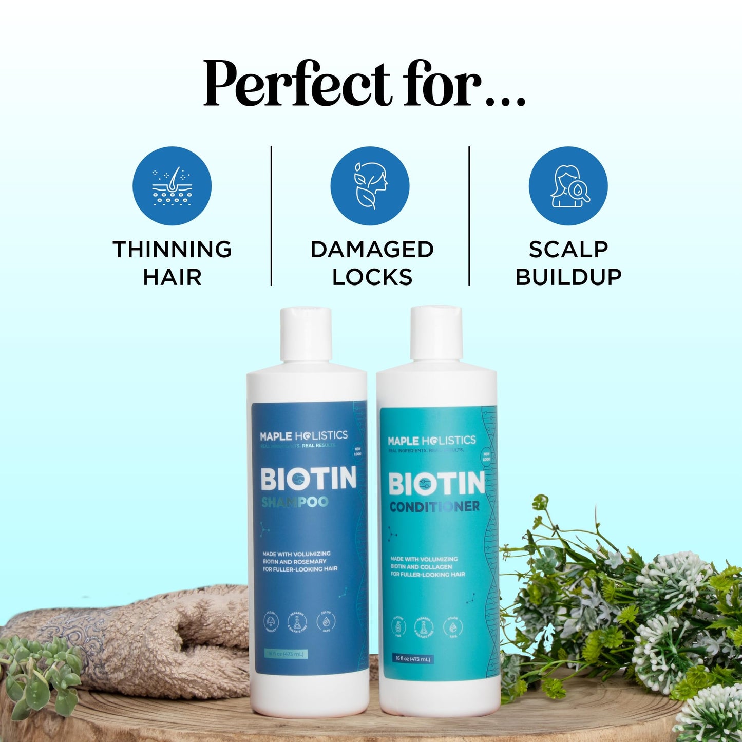 Rosemary Biotin Shampoo and Conditioner Set - Volumizing Shampoo and Conditioner for Thinning Hair for Women & Men with Nourishing B Vitamins