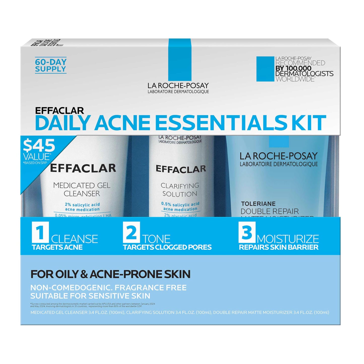 Effaclar Daily Acne Essentials Kit, Acne Treatment System, Salicylic Acid Acne Cleanser, Pore Refining Toner, & Matte Face Moisturizer for Oily Skin Beauty and Personal Care La Roche-Posay