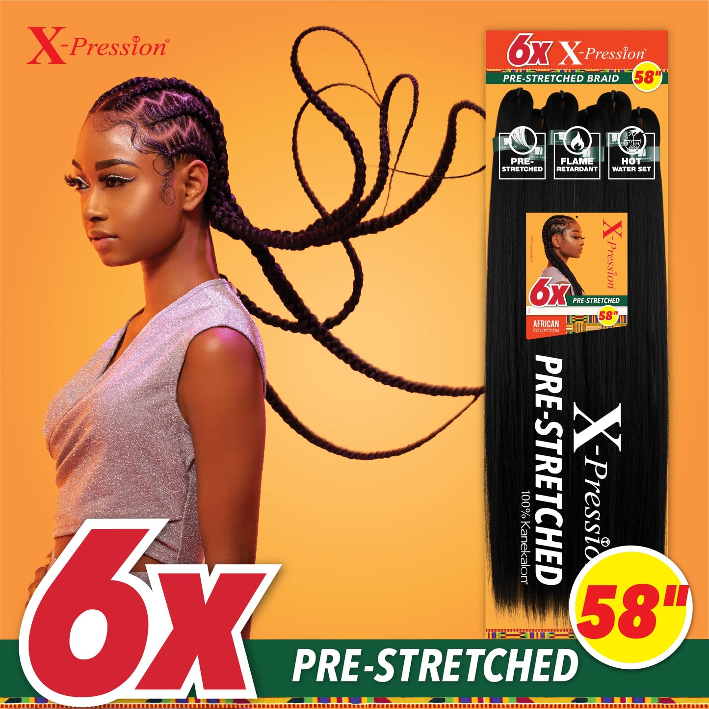 Sensationnel X-pression prestretched braiding hair - 6x braid 58 inch all kanekalon flame retardant synthetic braid for box braids and twists (1 Beauty and Personal Care Sensationnel