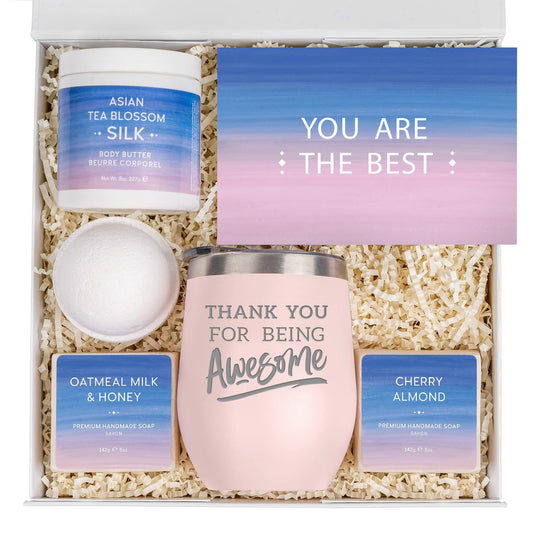Sodilly Thank You Spa Gift Box – Relaxing Bath Set with Blush Tumbler | Appreciation Gifts for Women, Teacher, Nurse, Boss, Coworker & Friends