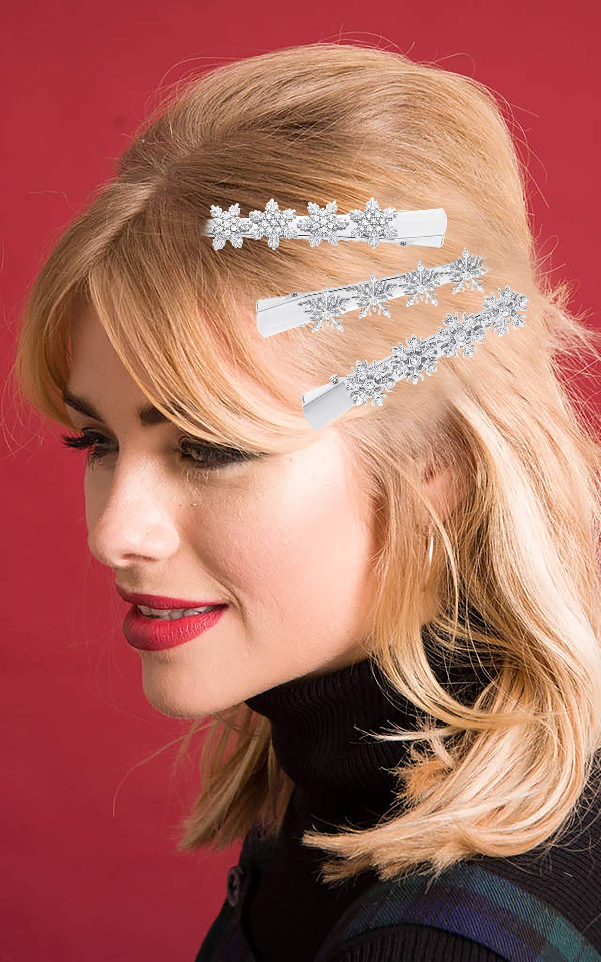 Christmas Snowflake Hair Pin Hairpin Sparkling Rhinestone Winter Snowflake Alligator Hair Clip Xmas Holiday Party Hair Barrette Hair Accessories