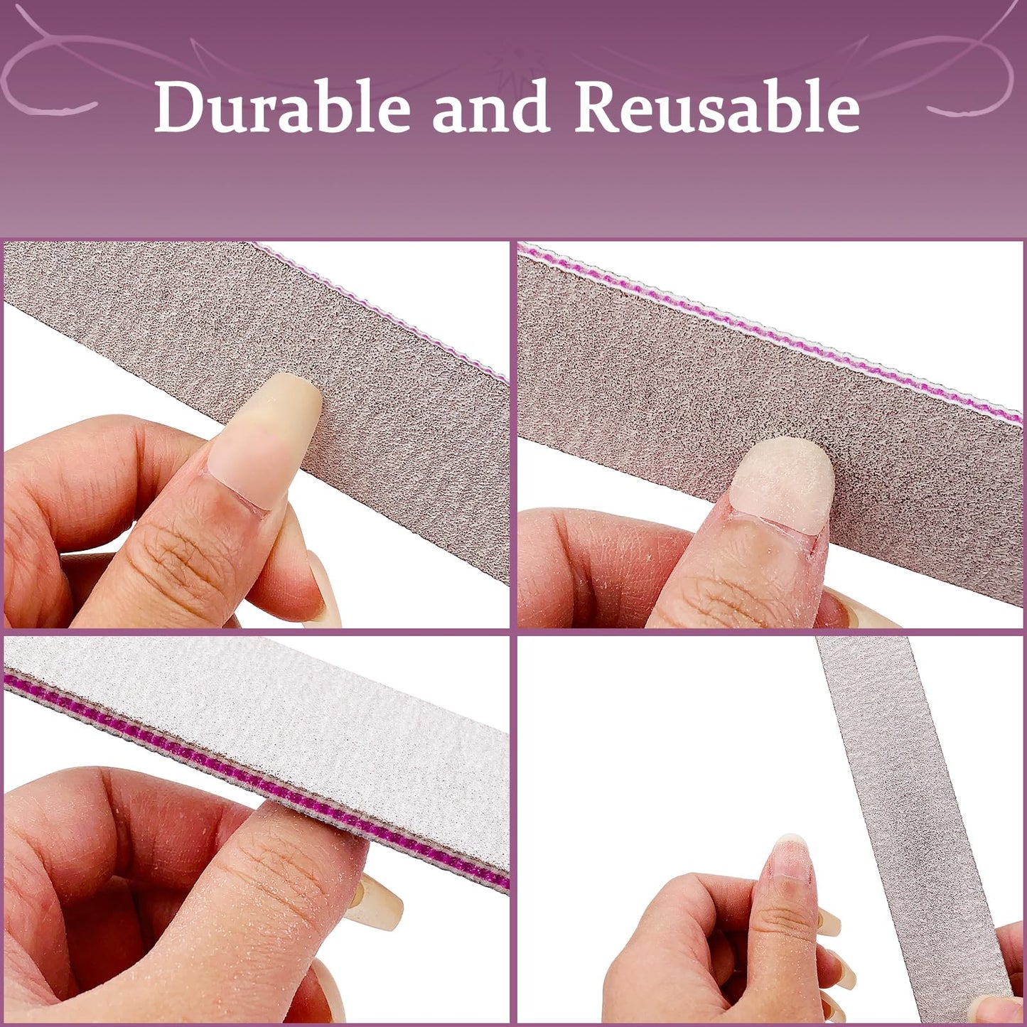 HeeYaa Nail File 12 PCS Professional Reusable 100/180 Grit Double Sides Washable Nail File Manicure Tools for Poly Nail Extension Gel and Acrylic