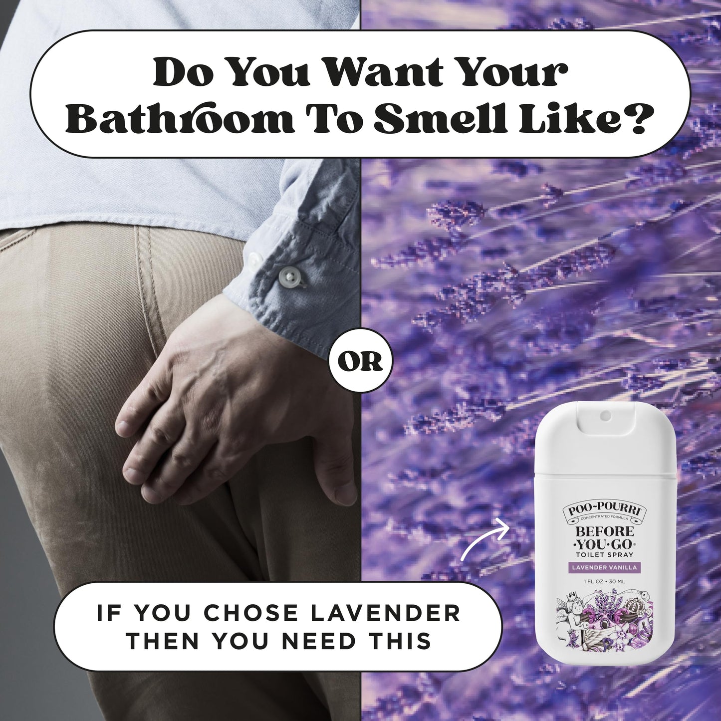 Poo-Pourri Lavender Vanilla Toilet Spray – Travel Size Odor Trap with Essential Oils & Plant-Based Ingredients – Citrus Scent