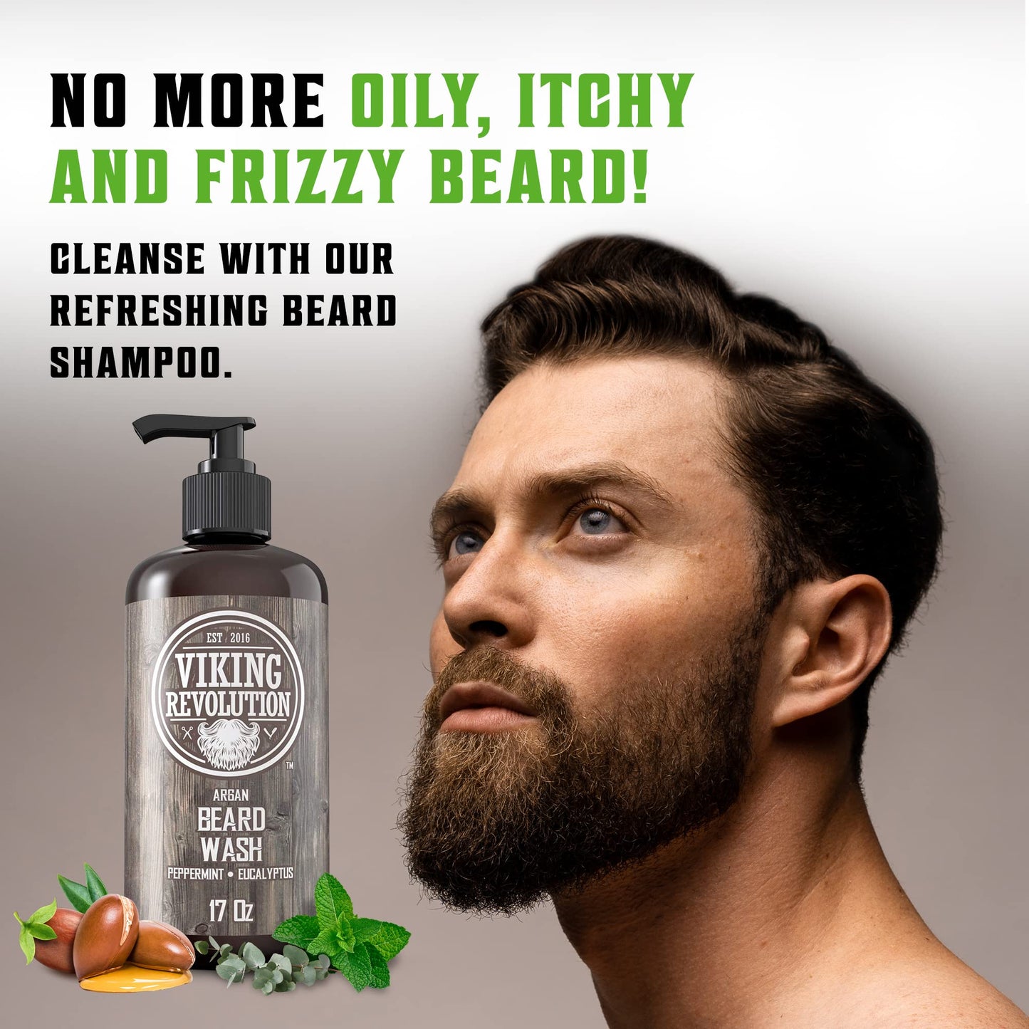 Viking Revolution Beard Wash & Conditioner Set w/Argan & Jojoba Oils - Softens, Smooths & Strengthens Beard Growth - Natural Peppermint and Eucalyptus